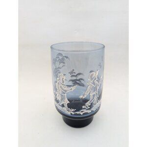 vtg. Libbey cup Mary Gregory blue & white embossed children scenery replacement